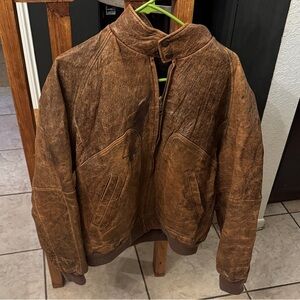 Context Distressed Brown Bomber Jacket